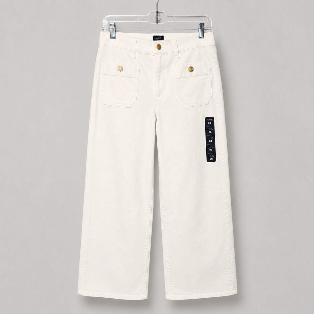 J Crew Factory Premium Edition Jean Women 28 White Slim Full Length Wide Leg NWT